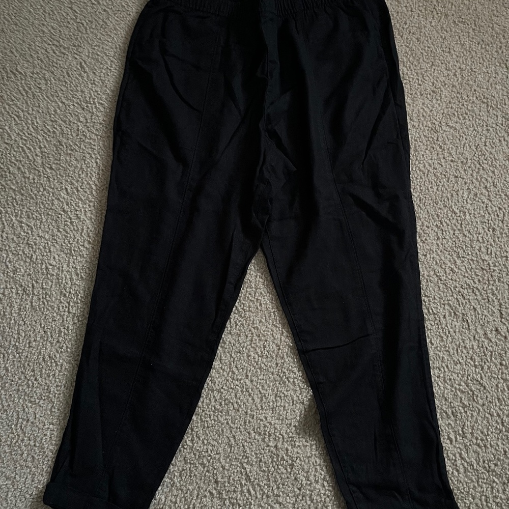 NWT Old Navy High Waisted Cropped Linen Pants Jogger Black Pull On Pockets Large